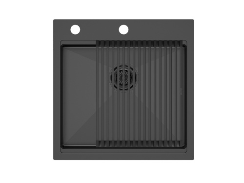 Кухонная мойка Paulmark PM705151-GM+R405-GM 50х50 цвет вороненая сталь